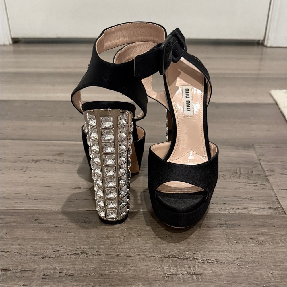Miu Miu Black Heels with Crystal Embellishments